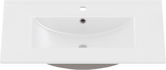30" Bathroom Vanity with Sink, Freestanding Bathroom Cabinet | Ceramic Top & Backsplash, 3 Storage Drawers, 1 Tilt-Out Storage, Adjustable Shelving, Door Storage and Towel Bar, White