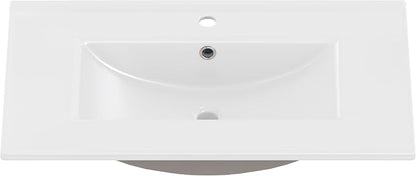 30" Bathroom Vanity with Sink, Freestanding Bathroom Cabinet | Ceramic Top & Backsplash, 3 Storage Drawers, 1 Tilt-Out Storage, Adjustable Shelving, Door Storage and Towel Bar, White