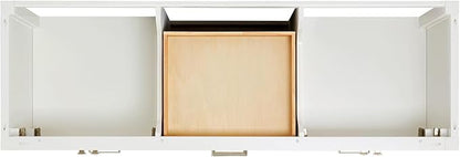 Beckford 66-Inch White Double Bathroom Vanity, 1.5-Inch Edge Carrara Quartz Countertop & Splash, Rectangular Sinks, 4 Soft Closing Doors, 6 Full Extension Dovetail Drawers, Brushed Nickel