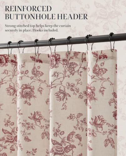 jinchan Linen Shower Curtain for Bathroom with 12 Hooks, Red, 70x72