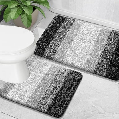 OLANLY Micorfiber Bathroom Rug Set 2 Piece, 24"x16"+U-Shaped 24"x20"