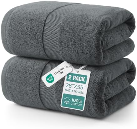 ecolook 2 Pack 100% Cotton Bath Towels, 28 x 55 Inches, Soft