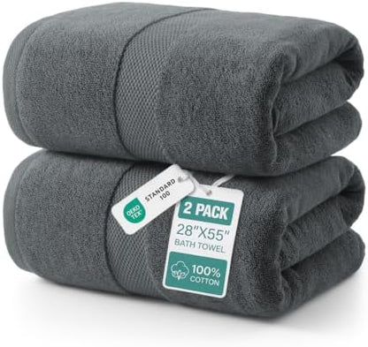 ecolook 2 Pack 100% Cotton Bath Towels, 28 x 55 Inches, Soft