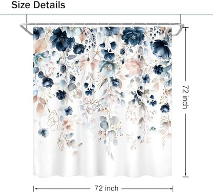 Blue Floral Flower Shower Curtain Cute Navy Flower Pastel Shower Curtain