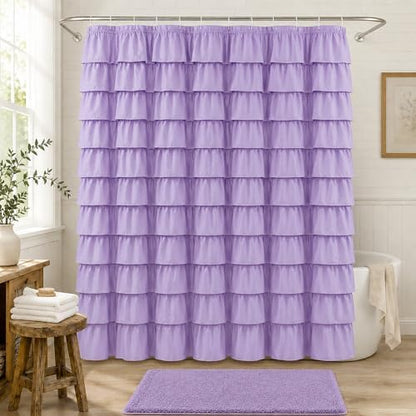 Purple Ruffle Shower Curtain for Bathroom, 72 x 84 inch, 1 Panel