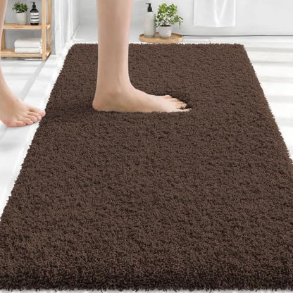 OLANLY Microfiber Bathroom Rugs 30x20, Ultra Soft Absorbent Bath Mat, Brown