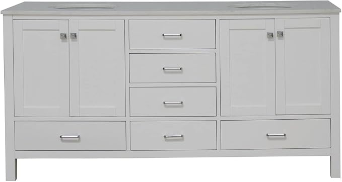 Horizon 72-inch Double Bathroom Vanity (Engineered Carrara/White): Includes White Cabinet with Engineered Carrara Countertop and White Ceramic Sinks