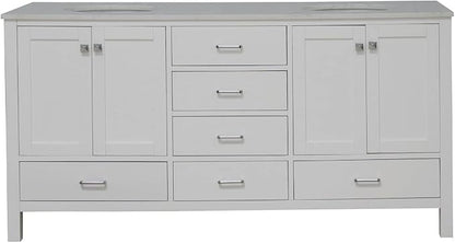 Horizon 72-inch Double Bathroom Vanity (Engineered Carrara/White): Includes White Cabinet with Engineered Carrara Countertop and White Ceramic Sinks