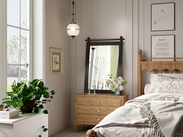 Farmhouse Bathroom Mirror, 24x30 Inch Black Vanity Mirror for Wall, Wood Framed Rustic Mirror Rectangular Wall Decor Mirrors for Entryway Living Room Bedroom