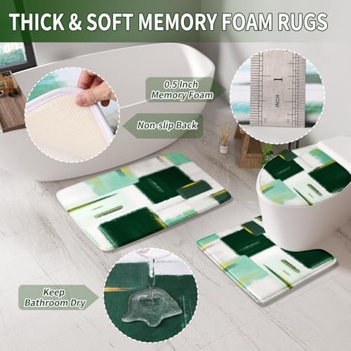 XLHOMO Bathroom Accessories Set - 25PC Bathroom Set with Shower Curtain and Rugs, Green Bathroom Set, Bathroom Accessory Set with Press-on Lid Trash Can, Soap Dispenser and Qtip Holders