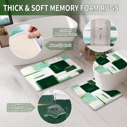 XLHOMO Bathroom Accessories Set - 25PC Bathroom Set with Shower Curtain and Rugs, Green Bathroom Set, Bathroom Accessory Set with Press-on Lid Trash Can, Soap Dispenser and Qtip Holders