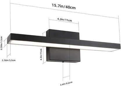 Ralbay 15.7 inch Modern LED Black Vanity Light 12W Frosted Aluminum for Bathroom Vanity Lighting Fixtures Natural White 4500K