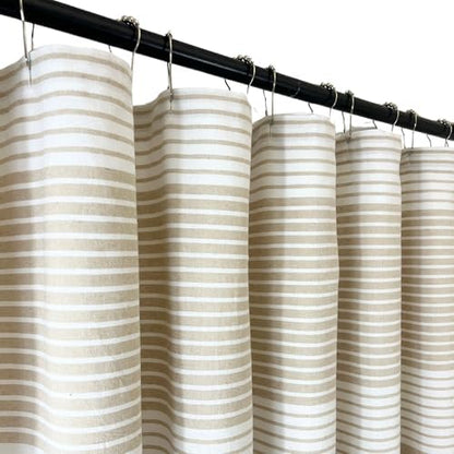 Serafina Home Tan Beige White Striped Cotton Bathroom Shower Curtain