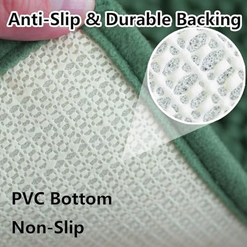 BOANKODU Bathroom RugsSets 2 Piece，59X24+16X24Inch，Absorbent Non-Slip Very Soft Chenille Mat,Machine Washable（Dark Green）