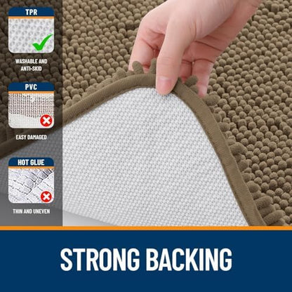 OLANLY Chenille Bathroom Rugs Mats Sets 2 Piece, 47"x20"+30"x20", Tan