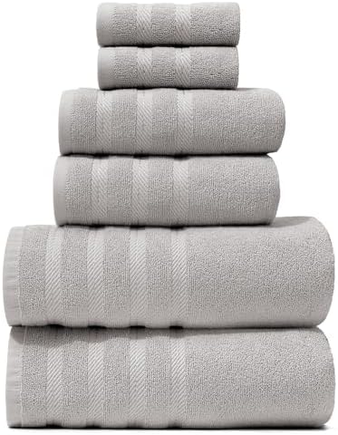 Hearth & Harbor Bath Towels for Bathroom - 100% Ring Spun Cotton Luxury Bathroom Towels - Soft & Highly Absorbent Bath Towels Set, 6 Piece Set, Light Gray