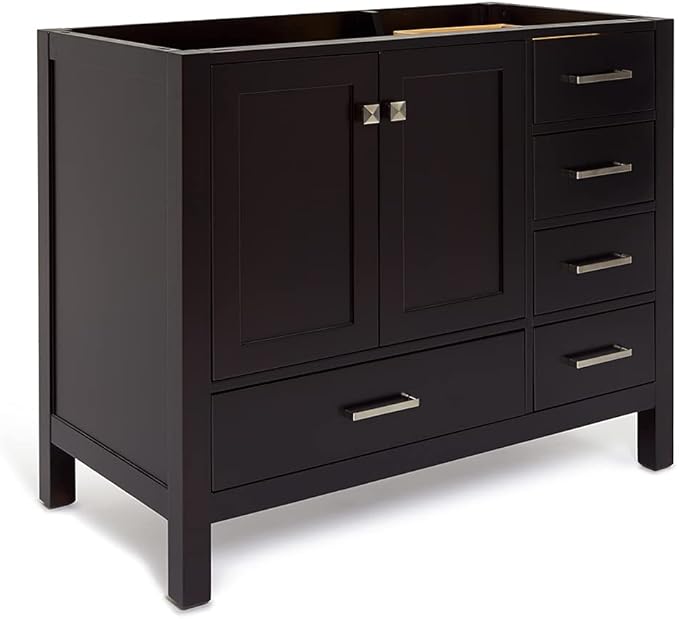 ARIEL Cambridge 42-inch Bathroom Vanity Base Cabinet,Solid Wood, 2 Soft Closing Doors, 5 Dovetail Drawers, Espresso