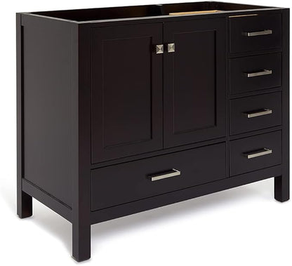 ARIEL Cambridge 42-inch Bathroom Vanity Base Cabinet,Solid Wood, 2 Soft Closing Doors, 5 Dovetail Drawers, Espresso