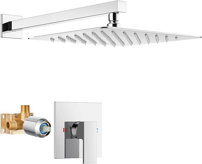 Airuida Shower Faucet Set,12 Inch Shower Valve Kit,Chrome Polish | Male Threads,Rough-in Valve Shower Trim Kit,Single Handle Control Shower Set