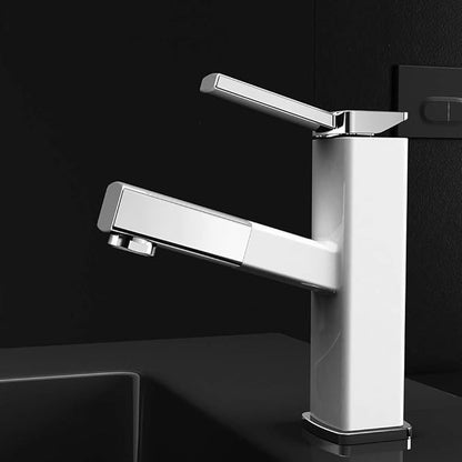 KAIYING Bathroom Sink Faucet with Pull Out Sprayer, Single Handle Basin Mixer Tap for Hot and Cold Water, Pull Down Sink Faucet with Rotating Spout (Regular, Chrome & White)