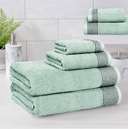 Belizzi Home 100% Cotton Ultra Soft 6 Pack Towel Set, Contains 2 Bath Towels 28x55 inchs, 2 Hand Towels 16x24 inchs & 2 Washcloths 12x12 inchs, Compact Lightweight & Highly Absorbant - Sea Green