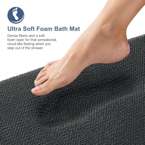 OLANLY Memory Foam Bathroom Runner Rug 59x20, Absorbent Long Mat, Dark Grey