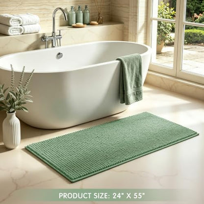 SUBRTEX Bathroom Rugs, 24" x 55" Chenille Bath Rug Soft Short Plush Bath Mat Soft Shower Mat Water Absorbent Shower Mat Quick Dry Machine Washable, Sage Green