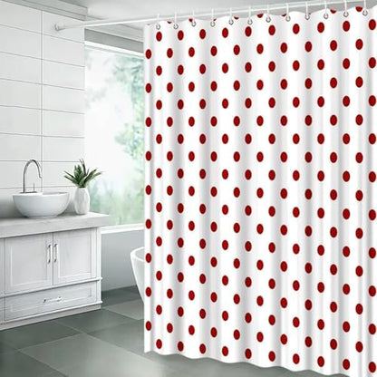 Polka Dot Shower Curtain Red White Retro Spot Vintage Fabric Decorative Bathroom Curtains with Hooks,75" Wx70 H