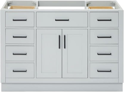 ARIEL Hepburn 48-inch Bathroom Vanity Base Cabinet,Solid Wood, 2 Soft Closing Doors, 9 Dovetail Drawers, Grey
