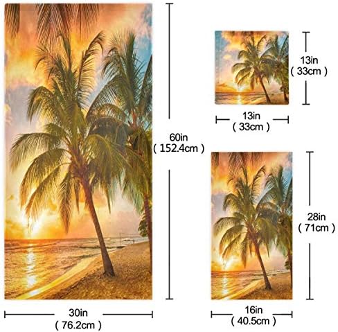Naanle Beautiful Beach Sunset Palm Trees Soft Luxury Decorative Set of 3 Towels, 1 Bath Towel+1 Hand Towel+1 Washcloth, Multipurpose for Bathroom, Hotel, Gym, Spa and Beach