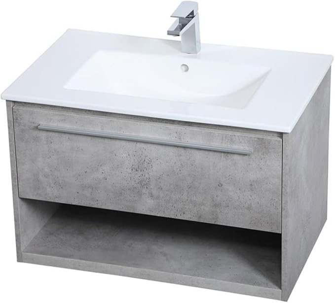 Elegant Decor Kasper 30" Single Porcelain Top Floating Bathroom Vanity in Gray