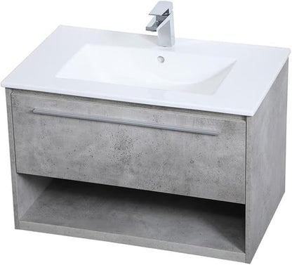 Elegant Decor Kasper 30" Single Porcelain Top Floating Bathroom Vanity in Gray