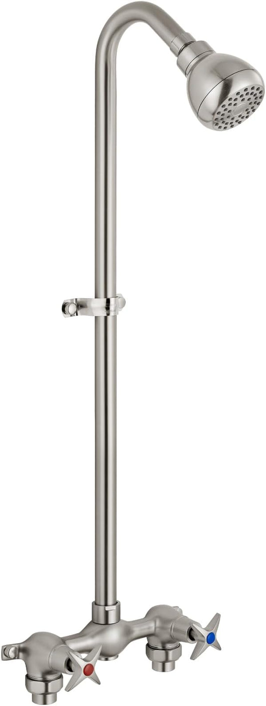 Aolemi Outdoor Shower Kit, 6-Inch Center, 2-Handle, Brushed Nickel | Solid Brass Mixer Valve, SUS304 Shower Pipe, Dual-Handle Hot And Cold Control, Reversible Inlets, and Rotating Head