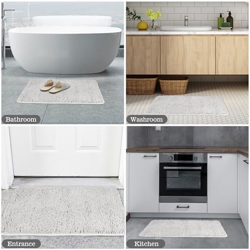 Yeaban Chenille Light Gray Bathroom Rug 24"x36", Non-Slip Rubber Backing