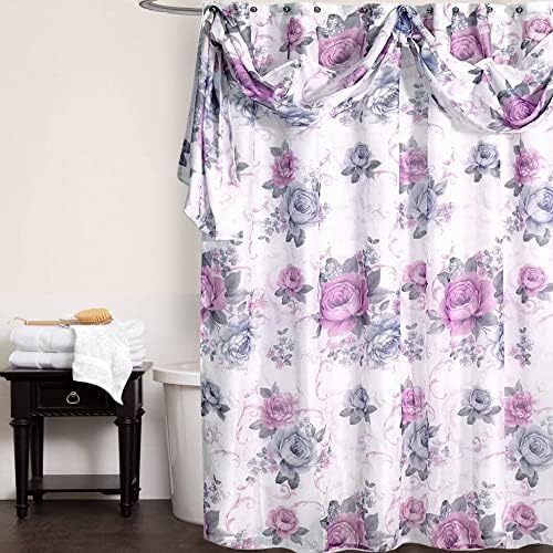 Zahari Home 13pc Michelle Bathroom Shower Curtain Sets Shower Curtain & 12 Shower Bathroom Hooks Modern Classic Luxury Contemporary Decor Floral Shower Curtain Stylish Bath Sets