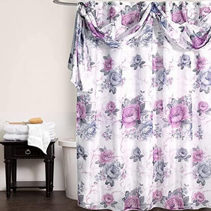 Zahari Home 13pc Michelle Bathroom Shower Curtain Sets Shower Curtain & 12 Shower Bathroom Hooks Modern Classic Luxury Contemporary Decor Floral Shower Curtain Stylish Bath Sets