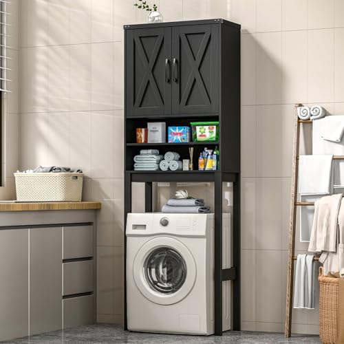 Vabches Over The Toilet Storage Cabinet with Adjustable Shelf, Black