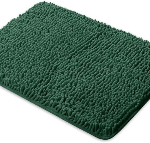 Yeaban Chenille Dark Green Bathroom Rug 20"x32", Non-Slip Rubber Backing