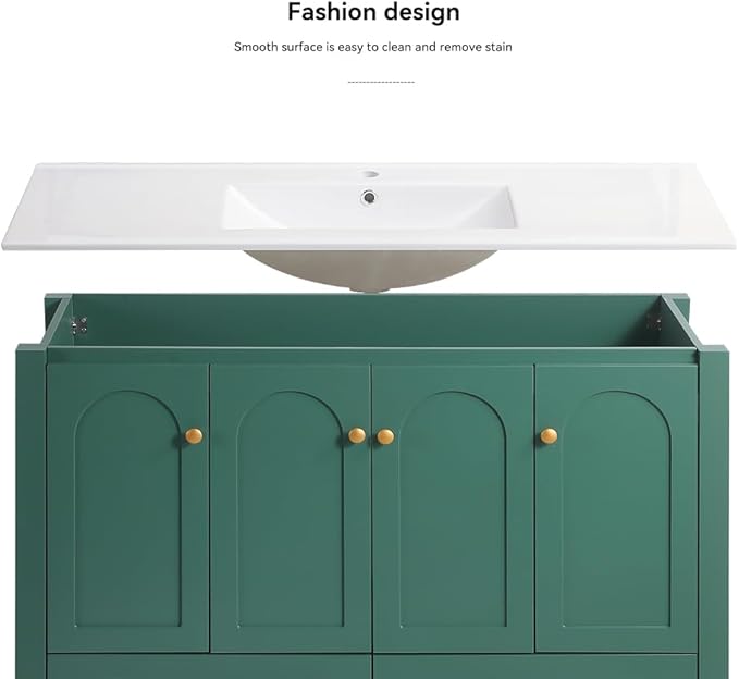 LZ LEISURE ZONE 48" Bathroom Vanity with Ceramic Sink Combo, Abundant Cabinet -4 Soft Close Doors and 2 Drawers, Green