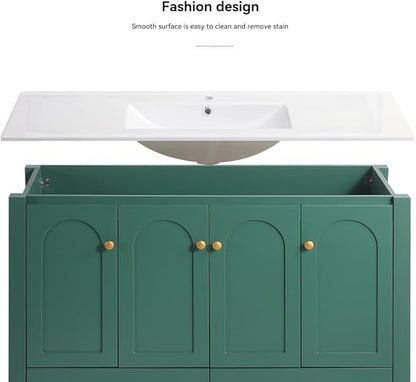 LZ LEISURE ZONE 48" Bathroom Vanity with Ceramic Sink Combo, Abundant Cabinet -4 Soft Close Doors and 2 Drawers, Green