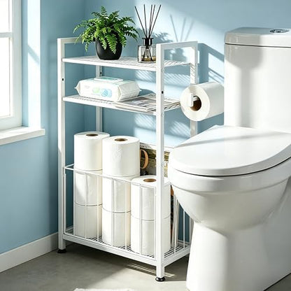 Freestanding Toilet Paper Holder with Storage for Small Bathrooms, White