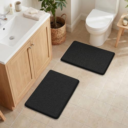 Bcoimo Bath Rug Mat Set,2 Piece Thick Absorbent Chenille Bathroom Mat Black