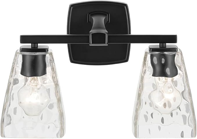 Kichler Marant 14.25" 2-Light Vanity Light with Clear Water Glass in Black, for Bathroom, Powder Room, Over a Mirror, (14.25" W x 9.5" H), 55215BKWTR
