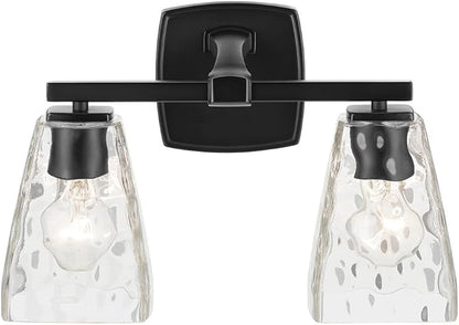 Kichler Marant 14.25" 2-Light Vanity Light with Clear Water Glass in Black, for Bathroom, Powder Room, Over a Mirror, (14.25" W x 9.5" H), 55215BKWTR