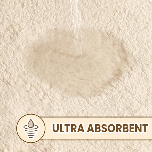 TECHMILLY Shaggy Bathroom Rug Mat 32x20, Absorbent Thick Non Slip Microfiber Mats, Quick Dry Machine Washable Bath Rug for Bathroom Floor, Bathtub and Shower, Cream
