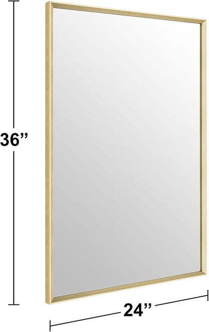 Bathroom Mirror 36" x 24" Brushed Gold Beveled Framed Mirror for Over Sink | Rectanglar Modern Farmhouse Wall Mirror, Tempered Glass, Anti-Rust, Hangs Horizontally or Vertically