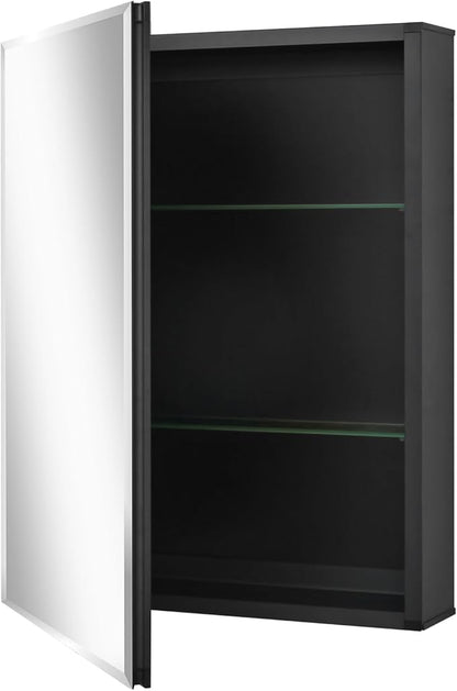 Fundin Medicine Cabinet 20 x 26 inches Mirror Size, Recessed or Surface Mount, Black Aluminum Bathroom Wall Cabinet with Mirror and Adjustable Shelves.