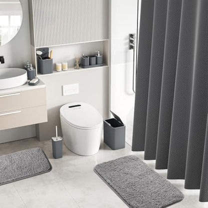 Bathroom Accessory Set - Bathroom Set, 27PC Bathroom Accessories Set, Grey Bathroom Sets with Shower Curtain and Rugs, Mini Trash Can, Toilet Brush, Trash Can & Soap Dispenser