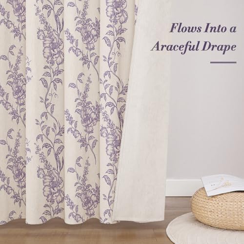 Purple Linen Farmhouse Shower Curtain, Boho Floral Bathroom 36x72