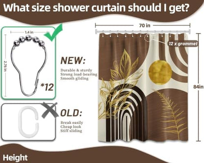 Brown and Gold Extra Long Shower Curtain, Tall 72X84 in, Mid Century